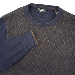 Saks Fifth Avenue Sweater Mens Medium Blue Brown 100% Cashmere Geometric Print